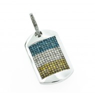 4.56Cts TW Blue White and Yellow Diamond Dog Tag 14Kt White Gold